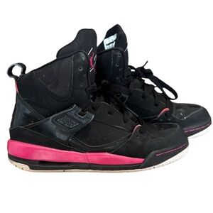 Youth Jordan Flight 45 High Black Pink Sneakers Size 5.5